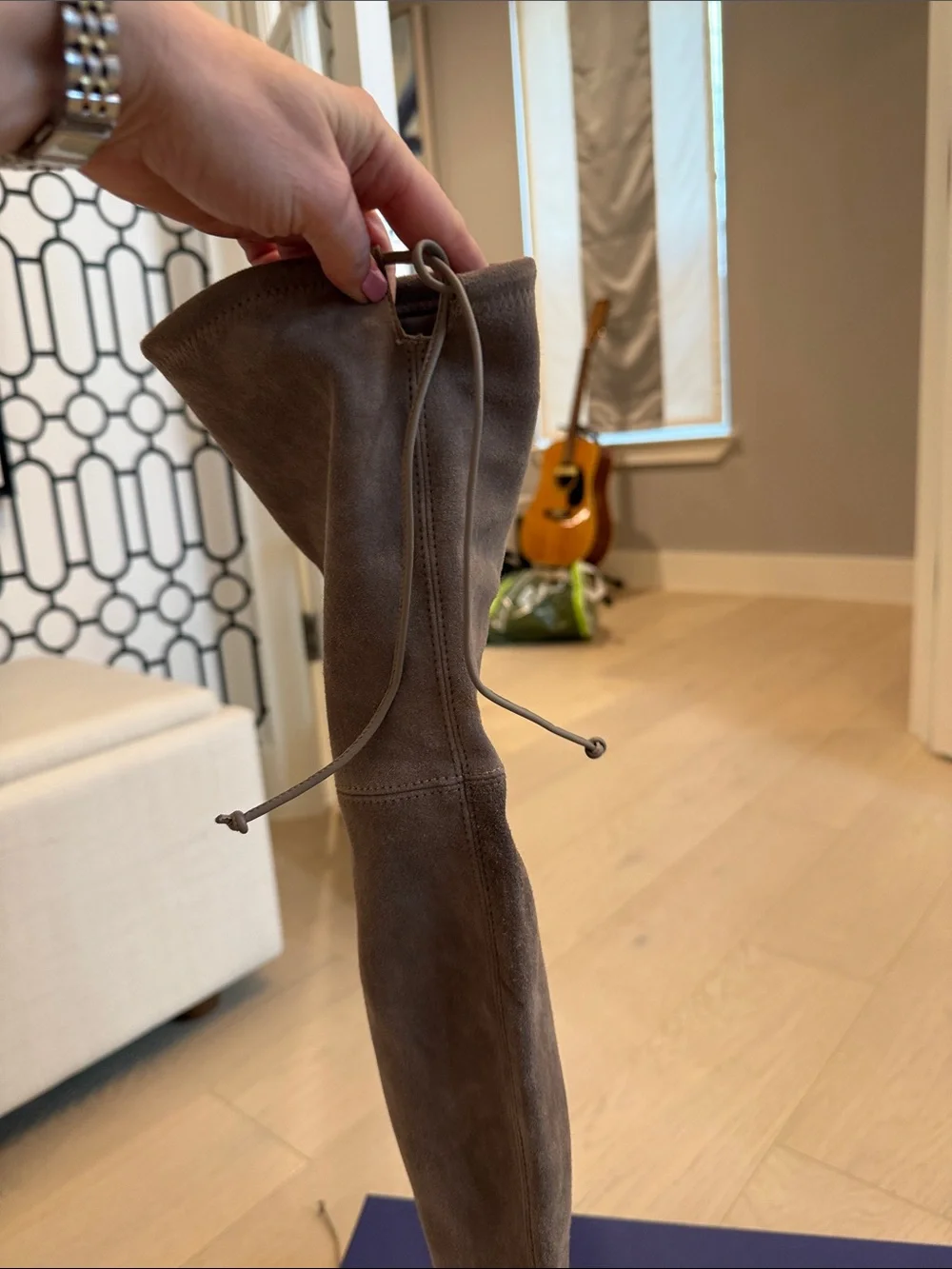 Stuart Weitzman Gray Suede Over-the-Knee Tie-Top Boots